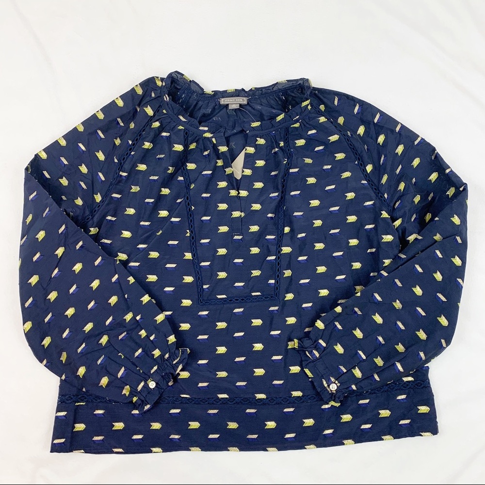 Metallic clip dot Ruffle Neck Popover Top - Picture 2 of 8